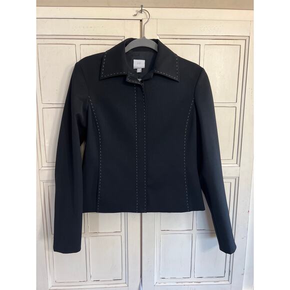 Paola Frani size 8 black zip up jacket or blazer with white stitching detail - Picture 1 of 6